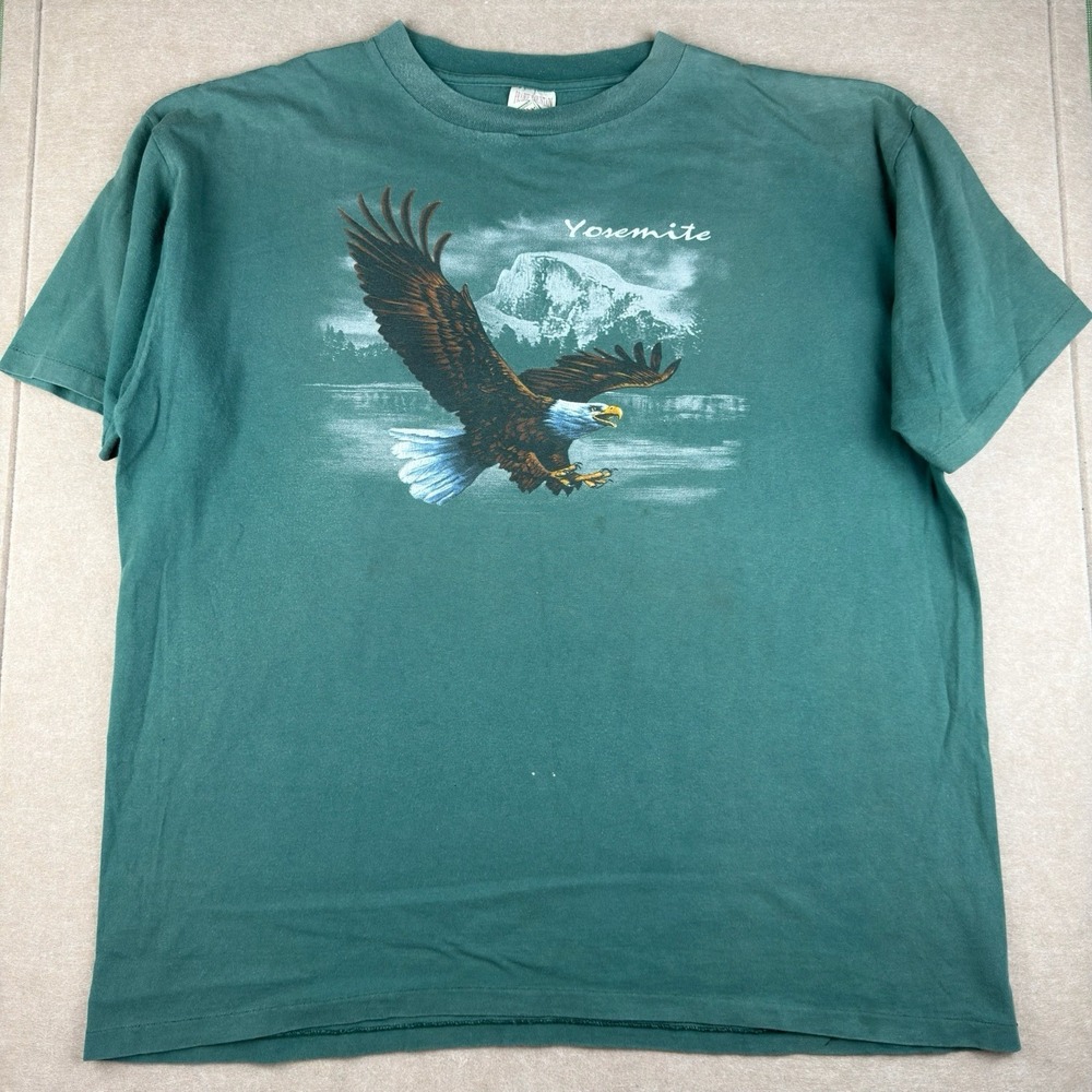 Vintage Prairie Mountain T-Shirt Men's‎ XXL Green Eagle Yosemite Single Stitch